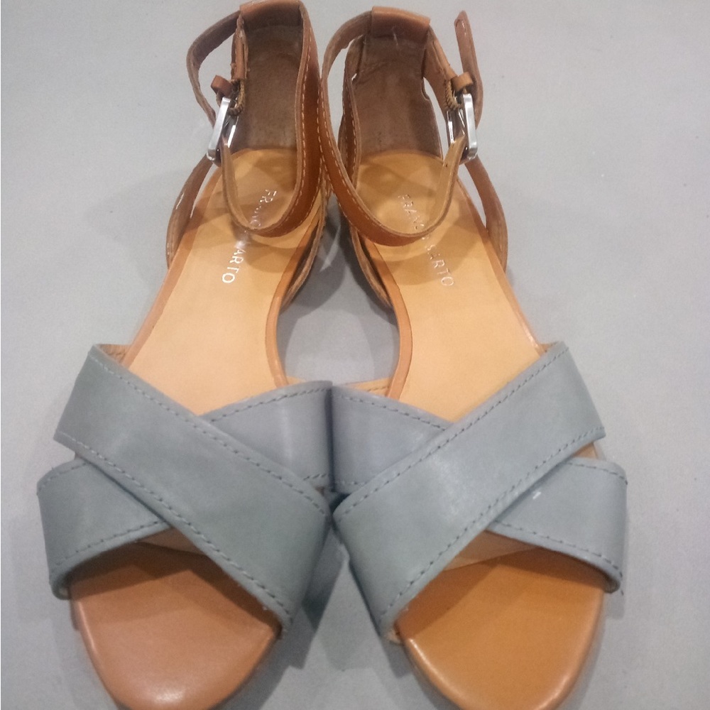 Franco Sarto Gray Tan Leather Ankle Strap Sandals